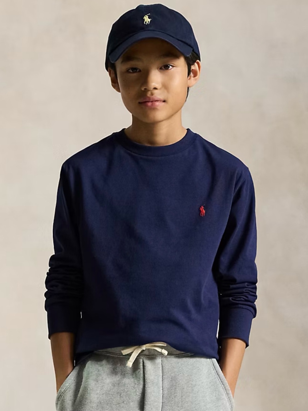 Polo Daloh Lauren Boys Long Sleeve Navy  Blue Tee 8